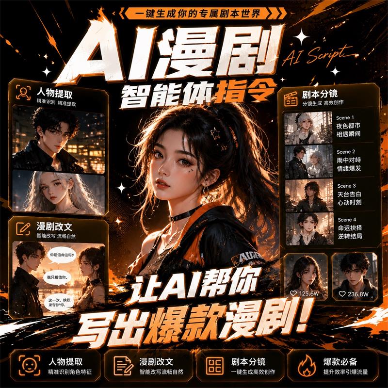 AI漫剧人物场景提取+人物提取+形象分析/分镜/改文指令